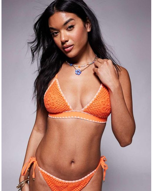 River Island Gehaakt Triangel Bikinitopje in het Orange