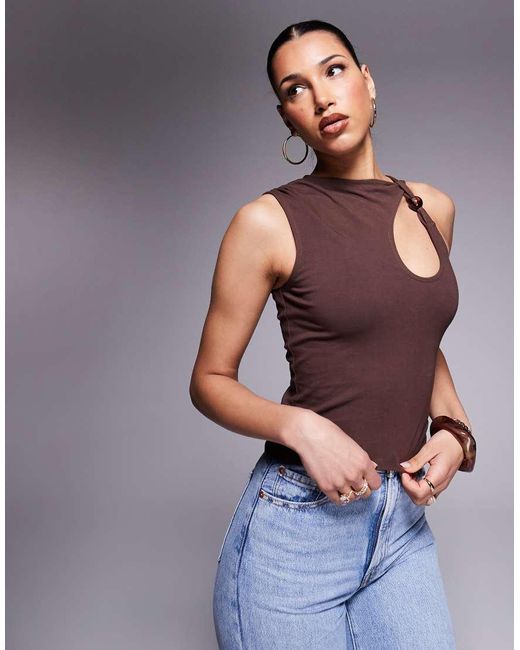 ASOS Aansluitende Top Met Keyhole-Uitsnijding En Kraal in het Gray