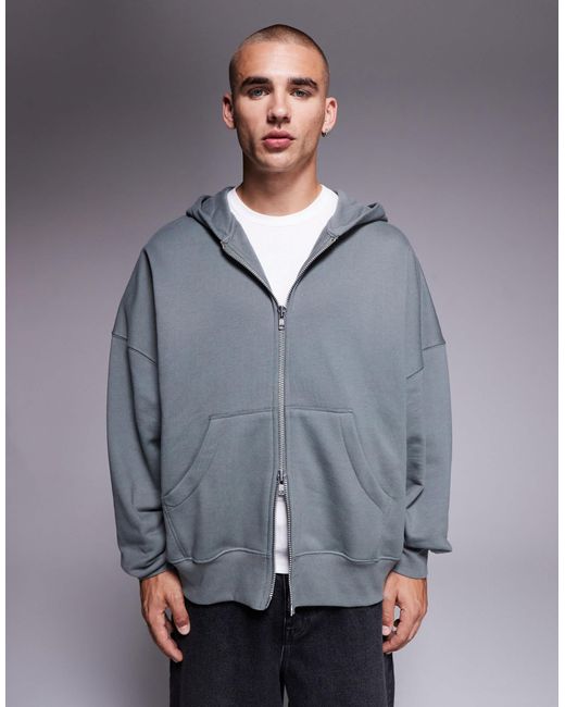 ASOS Gray Premium Heavyweight Extreme Oversized Zip Up Hoodie for men