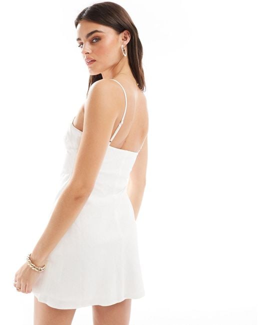 Bershka White Strappy Linen Mini Dress