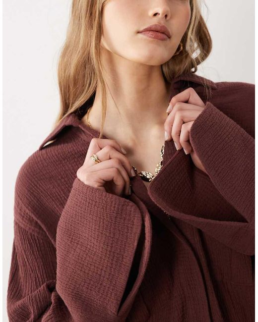 ASOS Brown Double Cloth Mini Shirt Dress With Wide Cuffs And Oversized Pockets