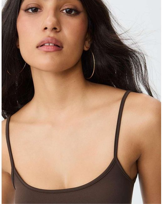 Stradivarius Brown Strappy Polyamide Top