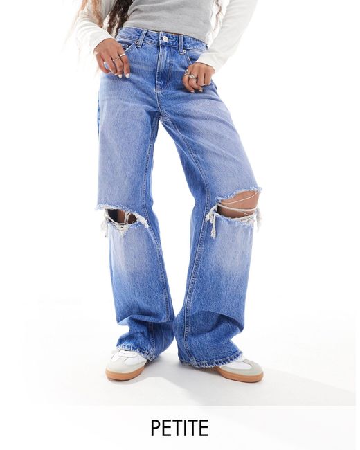 Stradivarius Blue Petite – weit geschnittene jeans