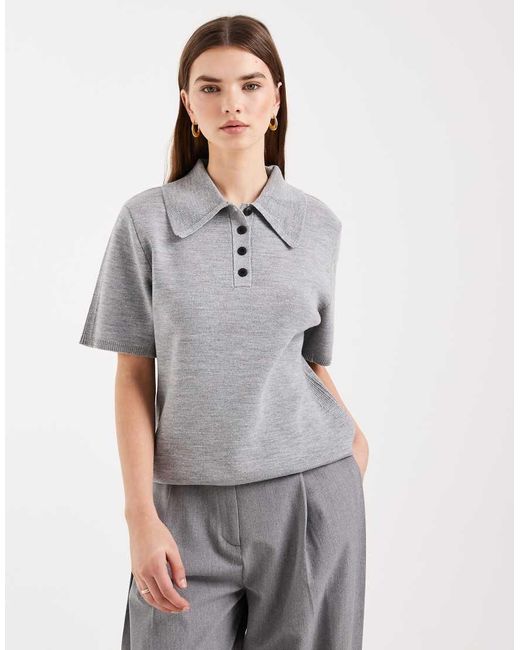 ASOS Gray Knit Cinched Polo Top