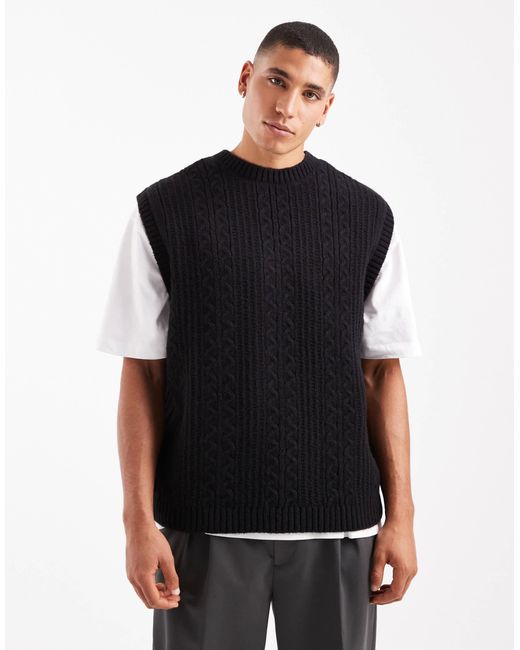 Débardeur décontracté en maille torsadée ASOS pour homme en coloris Black