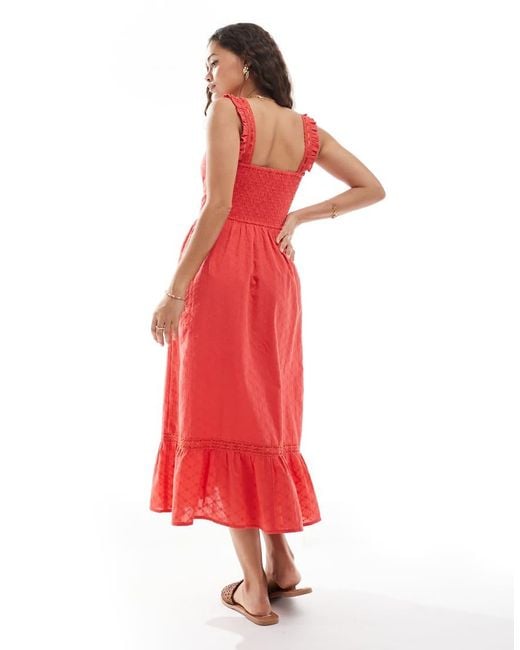 Miss Selfridge Red Broderie Milkmaid Maxi Dress
