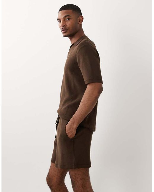 ASOS Brown Compact Knit Shorts Co-ord for men