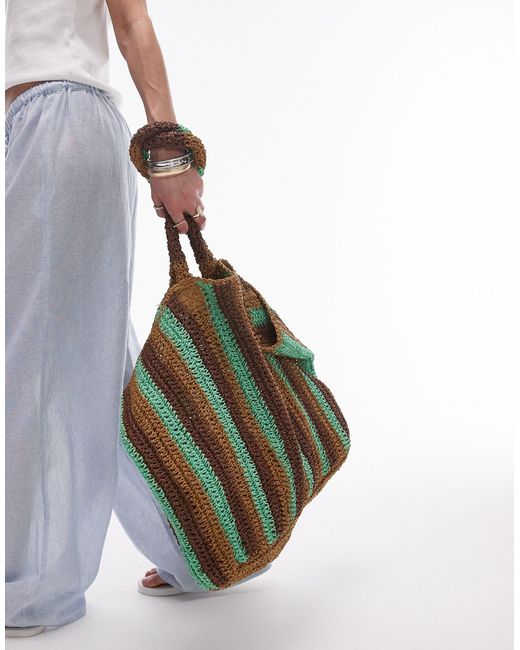Tana - tote bag oversize en paille tressée - vert à rayures TOPSHOP en coloris Green