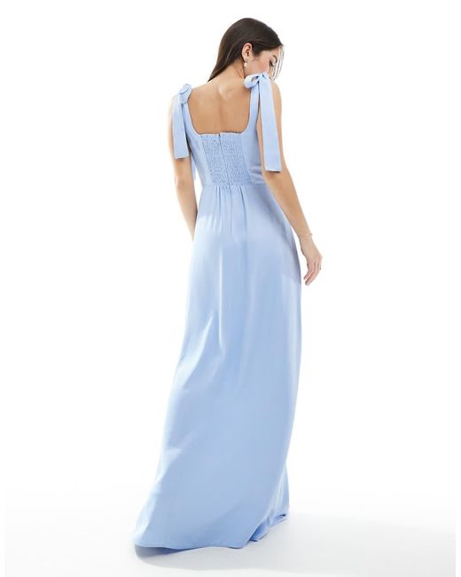 Vestito Lungo Da Damigella Fiordaliso Con Spalline Annodate di Maids To Measure in Blue
