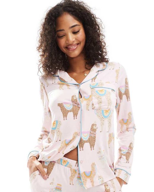 Chelsea Peers Polyester Pyjamaset Met Lange Mouwen En Reverskraag En Broek in het White