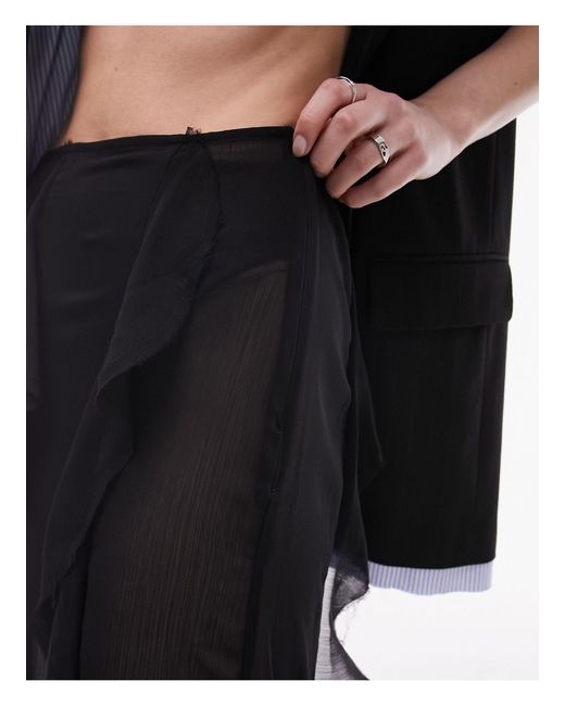 Falda midi negra con borde sin rematar y detalle TOPSHOP de color White