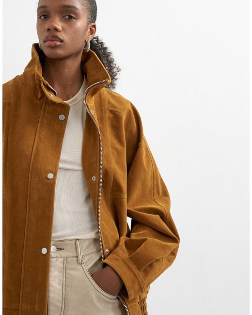 TOPSHOP Brown – bomberjacke aus wildlederimitat