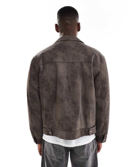Cotton On Brown Cropped Faux Suede Harrington Jacket for men