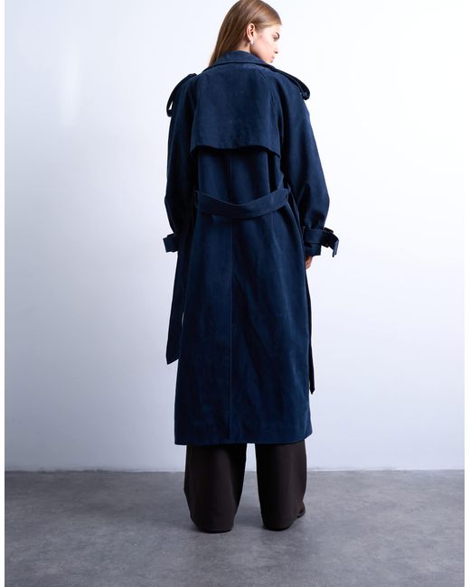 TOPSHOP Blue – longline-trenchcoat aus wildlederimitat