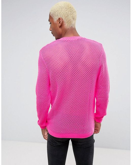 ASOS Synthetic Mesh Jumper In Neon Pink for Men | Lyst