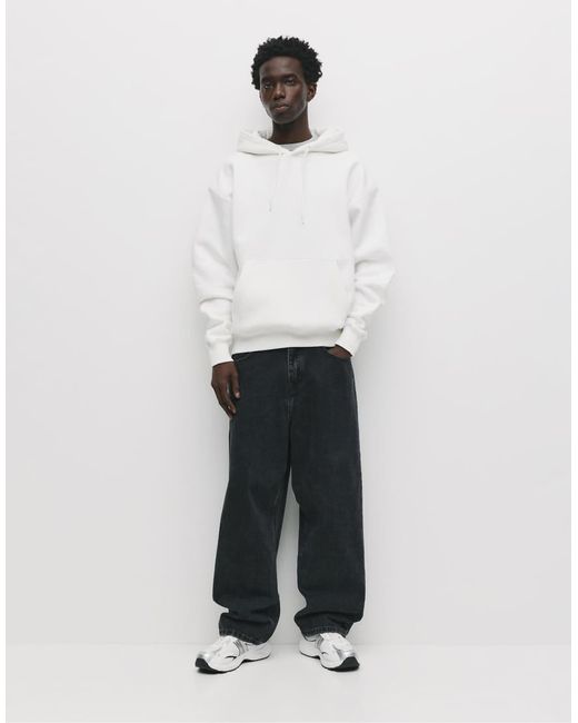 Pull&Bear White Basic Hoodie for men