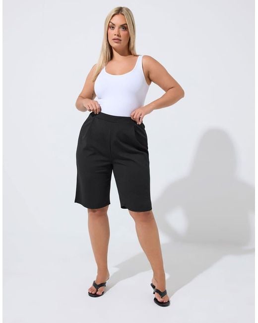 Yours Clothing Black Elasticated Formal Shorts