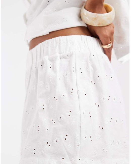 ASOS White Tassle Detail Drawcord Jersey Broderie Short