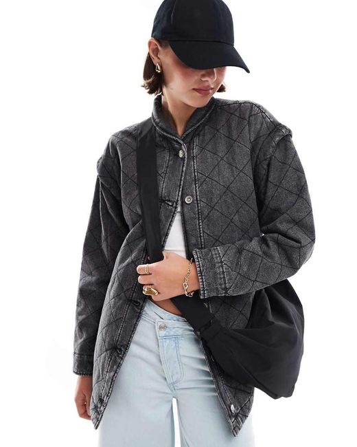 ONLY Gray Quilted Belted Denim Jacket