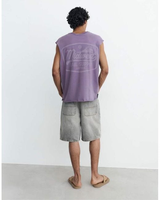 Pull&Bear Purple Midwest Graphic Tank Top for men