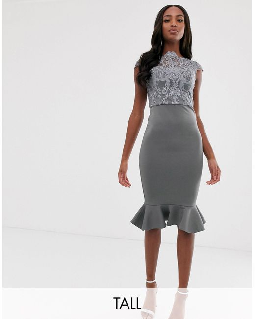 bodycon lace bodice peplum hem midi dress in green