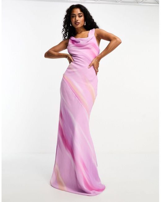 Mango Pink Premium Cowl Neck Mixed Dye Dress