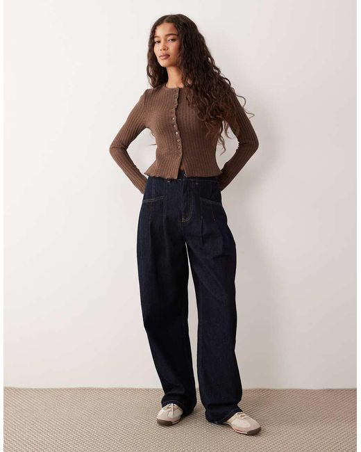ASOS Brown Textured Button Through Long Sleeve Top