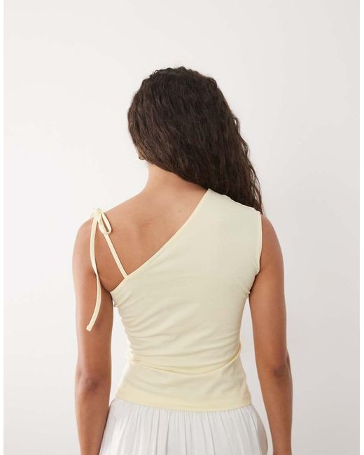ASOS Natural Tie One Shoulder Top With Ruching At Side