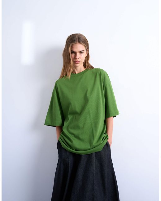 TOPSHOP Green Oversized Drop Shoulder Tee