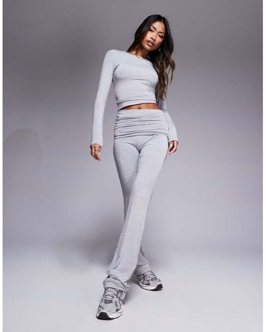 Wanderdoll Gray Emma Premium Jersey Fold Over Flared Trousers Co-ord