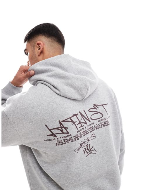 ASOS Gray Boxy Hoodie With Seam Detail And Graffiti Print for men