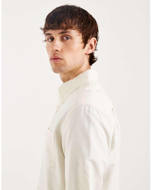 Fred Perry Natural Oxford Long Sleeve Logo Shirt for men