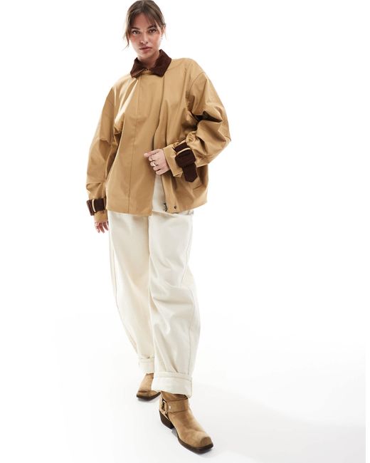ASOS Natural Cord Cuff And Collar Short Trench Coat