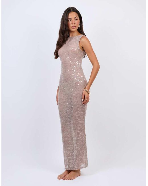 SIMMI White Sheer Sequin Beach Maxi Dress