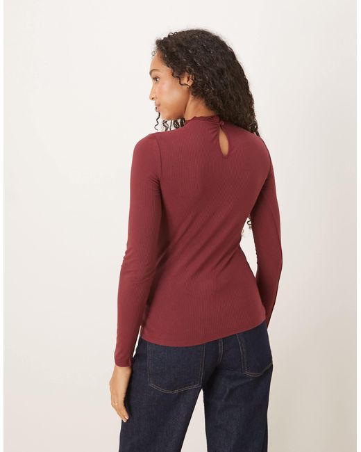 Y.A.S Red Lace Detail Long Sleeve Top