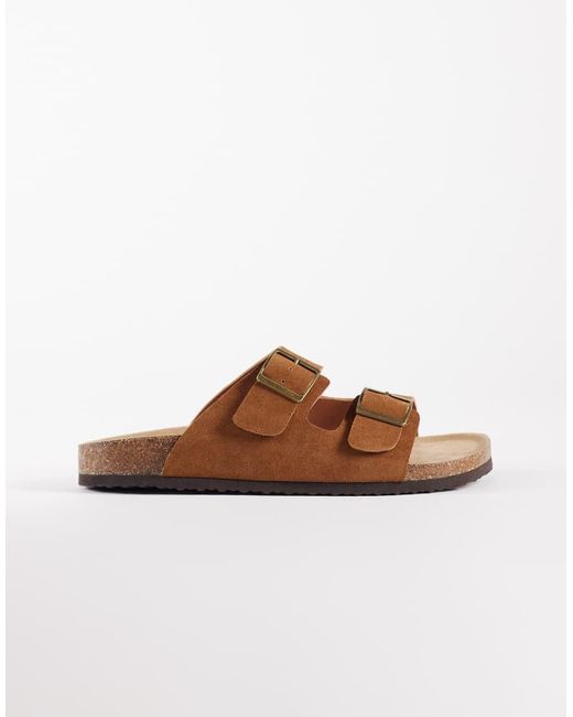 ASOS Brown Two Strap Sandals With Cork Sole for men