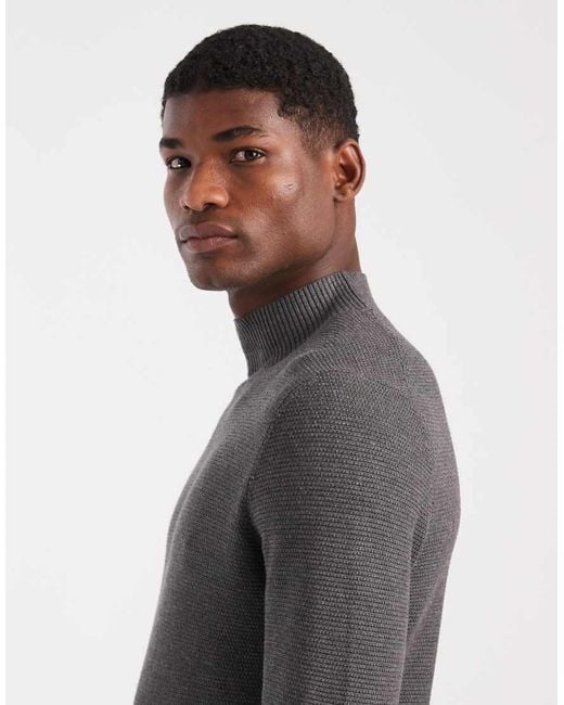 Mango Gray Classic Fine Knit Mock Neck Jumper for men
