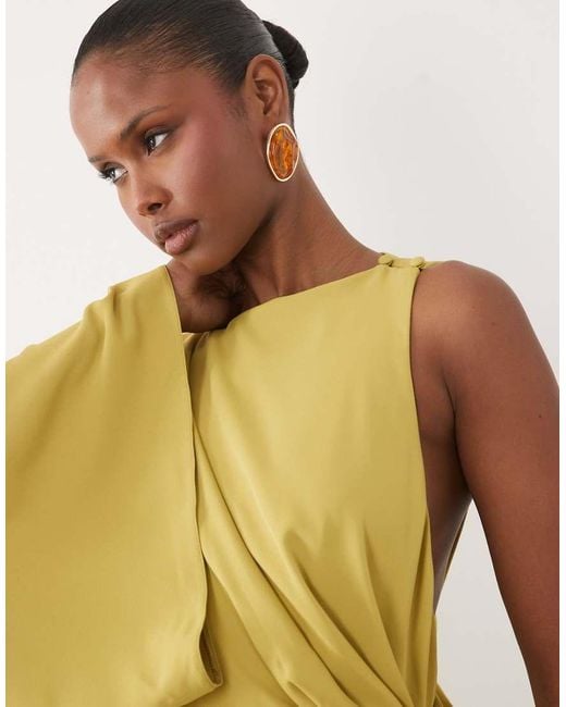 ASOS Yellow One Shoulder Drape Back Column Maxi Dress