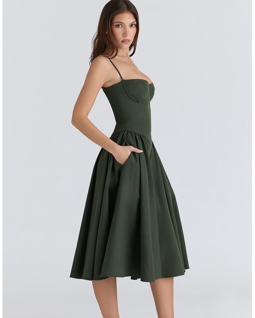 House Of Cb Green Samaria Emerald Corset Midi Dress