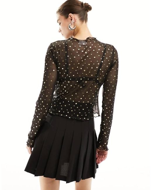 Noisy May Black Long Sleeve High Neck Mesh Top