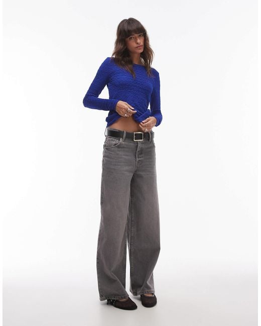 & Other Stories Blue Smocked Jersey Fitted Top With Long Sleeves