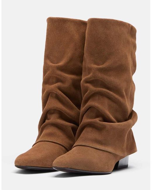 Stradivarius Brown Flat Leather Slouchy Joots