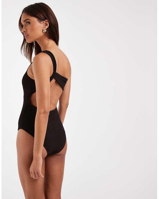 Vero Moda Black Crinkle One Shoulder Swimsuit