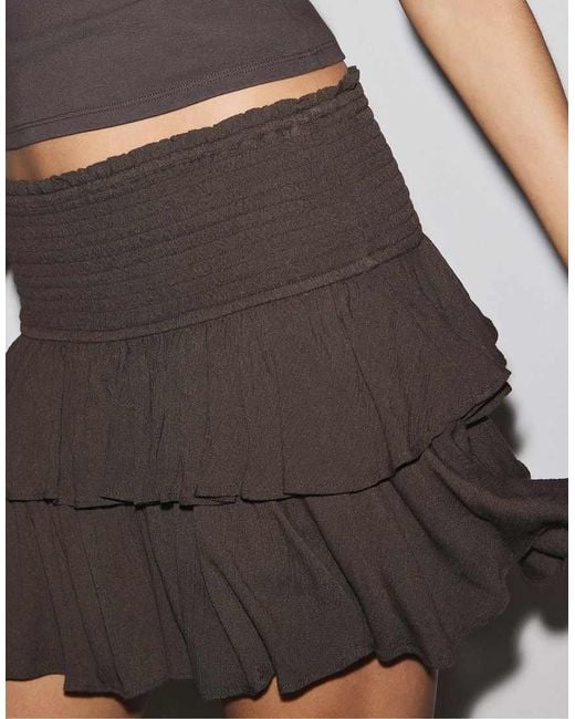 Stradivarius Gray Ruffled Mini Skort