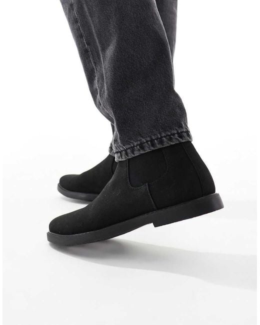 SEQWL Black Round Toe Chelsea Boots for men