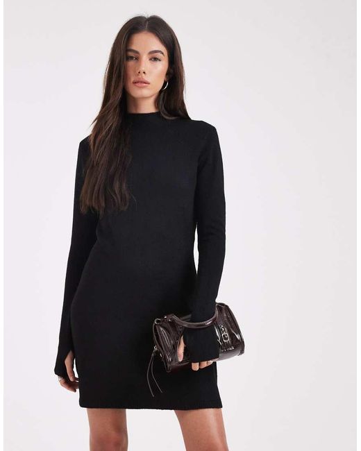 Pieces Gebreide Mini Jurk Met Lange Mouwen in het Black