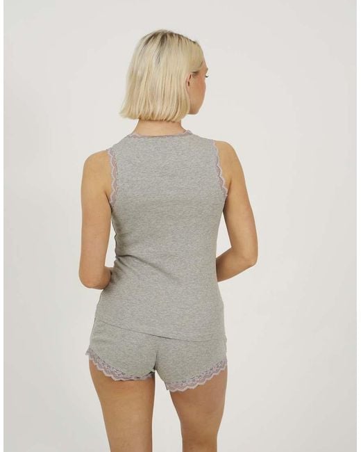 Brave Soul Gray Lace Trim Vest And Short Pyjama Set