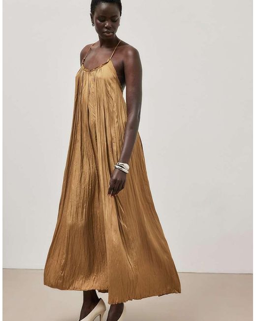NA-KD Brown Gathered Volume Strap Dress
