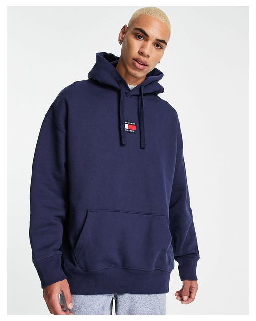 Tommy Hilfiger Cotton Central Badge Logo Relaxed Fit Hoodie in Navy ...