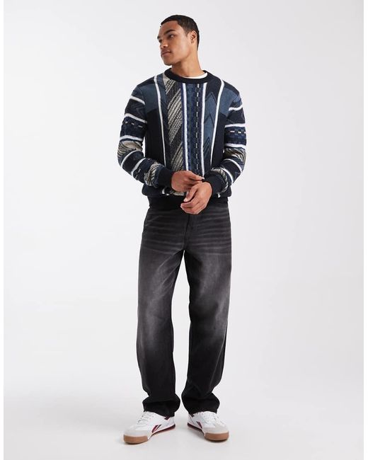 Maglione Girocollo Con Cuciture Testurizzate Blu Misto di Only & Sons in Blue da Uomo